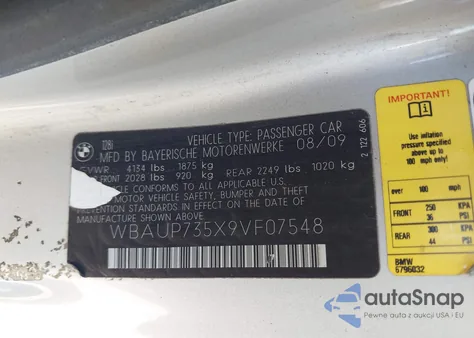 2009 BMW 128I z USA, uszkodzony, nr VIN WBAUP735X9VF07548